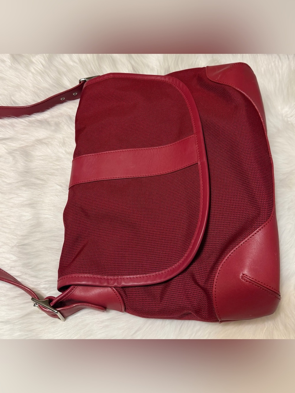 L.L. Bean Buckle Crossbody Messenger Bag Canvas with Leather Trim